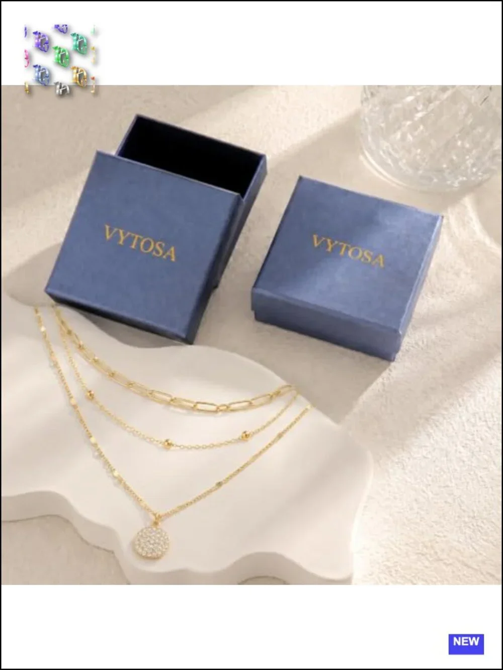 3 Piece Layered Necklace Set - Paperclip, Satellite & CZ Pendant - 14K Gold